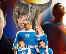 July 2025 movie releases lineup featuring Superman, Fantastic Four, Jurassic World, Happy Gilmore 2, and more.