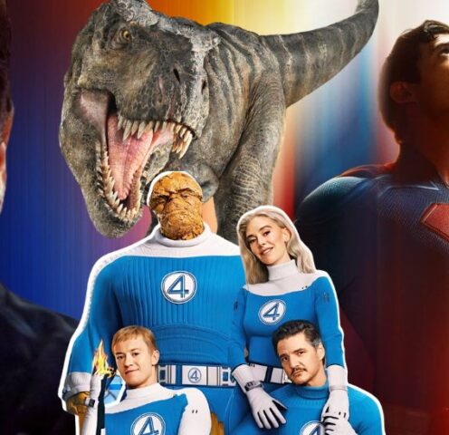 July 2025 movie releases lineup featuring Superman, Fantastic Four, Jurassic World, Happy Gilmore 2, and more.