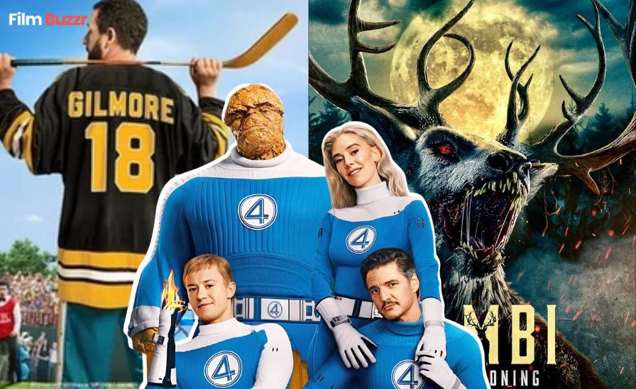 July 2025 movie releases lineup featuring Superman, Fantastic Four, Jurassic World, Happy Gilmore 2, and more