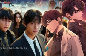 Side-by-side comparison of the live-action cast and webtoon characters from Omniscient Reader’s Viewpoint, showcasing Kim Dokja and Yoo Joonghyuk with apocalyptic background and supporting characters