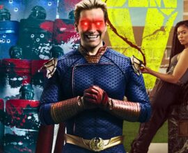 Characters from The Boys Universe including Homelander and Gen V's Marie with text about upcoming series