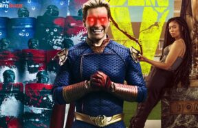 Characters from The Boys Universe including Homelander and Gen V's Marie with text about upcoming series