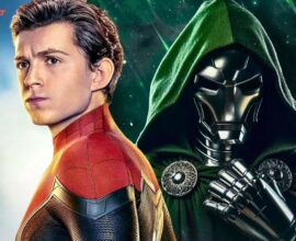 Tom Holland as Spider-Man standing beside Doctor Doom in Marvel Studios’ upcoming film Spider-Man Brand New Day.