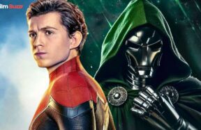 Tom Holland as Spider-Man standing beside Doctor Doom in Marvel Studios’ upcoming film Spider-Man Brand New Day.