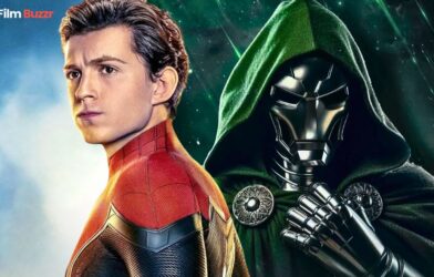Tom Holland as Spider-Man standing beside Doctor Doom in Marvel Studios’ upcoming film Spider-Man Brand New Day.