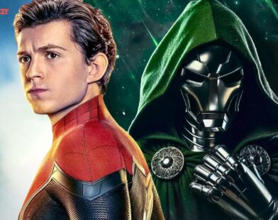 Tom Holland as Spider-Man standing beside Doctor Doom in Marvel Studios’ upcoming film Spider-Man Brand New Day.