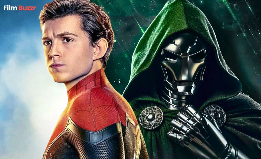 Tom Holland as Spider-Man standing beside Doctor Doom in Marvel Studios’ upcoming film Spider-Man Brand New Day.