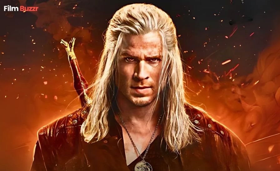 First official look at Liam Hemsworth as Geralt of Rivia in The Witcher Season 4, wearing Geralt’s iconic armor and holding a sword.
