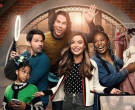 Miranda Cosgrove as Carly Shay with the iCarly reboot cast, set to return in the upcoming iCarly movie 2026.