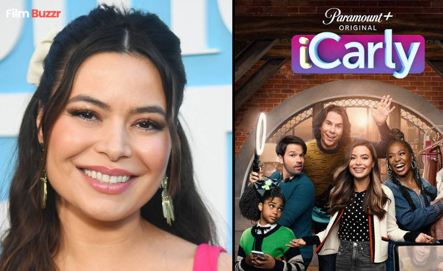 Miranda Cosgrove as Carly Shay with the iCarly reboot cast, set to return in the upcoming iCarly movie 2026.