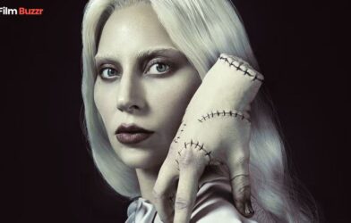 Lady Gaga as Rosaline Rotwood in Wednesday Season 2 with Thing on her shoulder