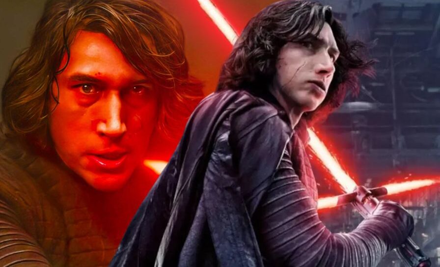 Adam Driver as Kylo Ren standing under dim red lighting with a lightsaber, symbolizing The Hunt for Ben Solo — a rejected Star Wars sequel concept.
