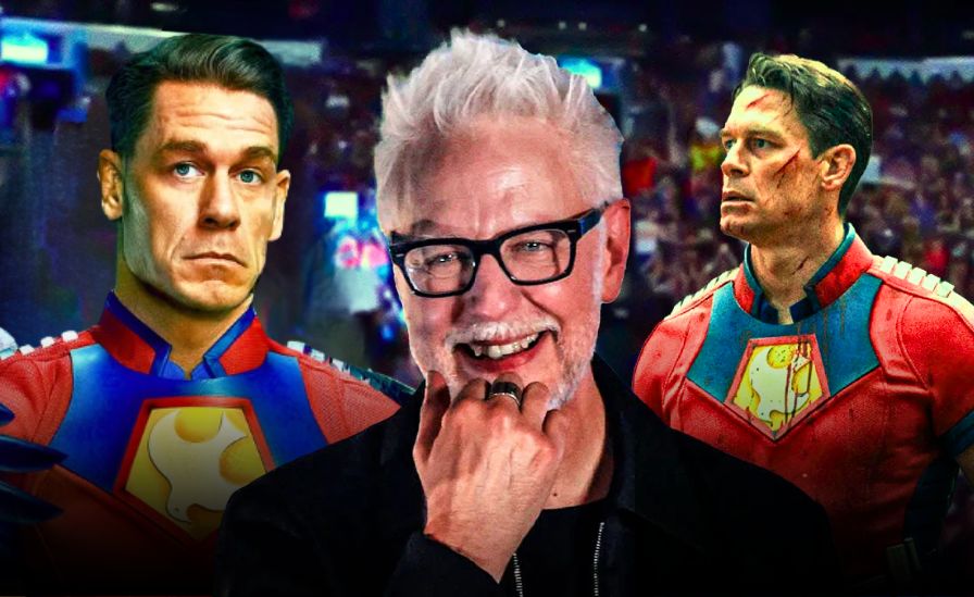 James Gunn and John Cena together at a press event, symbolizing Gunn’s praise for Cena as a true actor beyond his wrestling career