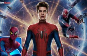 Andrew Garfield as Spider-Man standing in front of a multiverse portal, surrounded by glowing timelines and shattered universes, symbolizing his rumored return in Avengers: Secret Wars (2027) — cinematic lighting, epic Marvel tone — image ratio 16:9