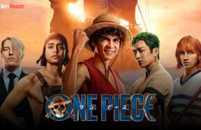 A cinematic digital painting of Luffy and the Straw Hat Pirates sailing on the Going Merry into the Grand Line at sunset, surrounded by glowing ocean waves and golden light, with each crew member in determined poses, symbolizing adventure and hope.