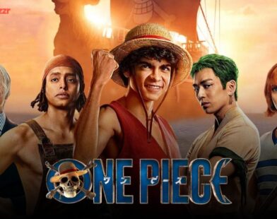 A cinematic digital painting of Luffy and the Straw Hat Pirates sailing on the Going Merry into the Grand Line at sunset, surrounded by glowing ocean waves and golden light, with each crew member in determined poses, symbolizing adventure and hope.