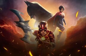 Ezra Miller as The Flash running through a lightning-filled multiverse scene from DC’s 2023 film The Flash, directed by Andy Muschietti, symbolizing the movie’s chaotic energy and box office downfall.