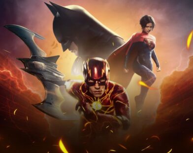 Ezra Miller as The Flash running through a lightning-filled multiverse scene from DC’s 2023 film The Flash, directed by Andy Muschietti, symbolizing the movie’s chaotic energy and box office downfall.