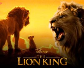 Concept art showing Simba’s Pride and the Pride Lands from Disney’s upcoming Lion King movie sequel — cinematic sunset view with lion silhouettes.