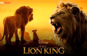 Concept art showing Simba’s Pride and the Pride Lands from Disney’s upcoming Lion King movie sequel — cinematic sunset view with lion silhouettes.