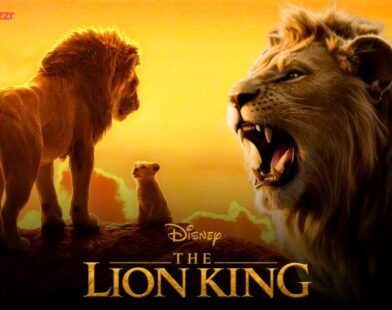 Concept art showing Simba’s Pride and the Pride Lands from Disney’s upcoming Lion King movie sequel — cinematic sunset view with lion silhouettes.