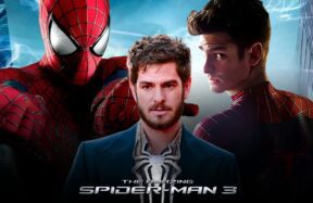 Concept poster showing Andrew Garfield as Spider-Man, featuring two versions of his Spider-Man suit from The Amazing Spider-Man films, with a cinematic background hinting at The Amazing Spider-Man 3.