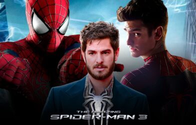 Concept poster showing Andrew Garfield as Spider-Man, featuring two versions of his Spider-Man suit from The Amazing Spider-Man films, with a cinematic background hinting at The Amazing Spider-Man 3.