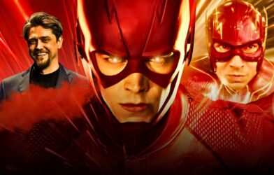 Ezra Miller as The Flash running through a lightning-filled multiverse scene from DC’s 2023 film The Flash, directed by Andy Muschietti, symbolizing the movie’s chaotic energy and box office downfall.