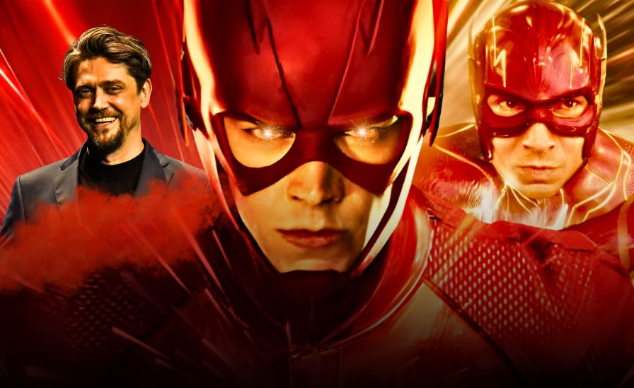 Ezra Miller as The Flash running through a lightning-filled multiverse scene from DC’s 2023 film The Flash, directed by Andy Muschietti, symbolizing the movie’s chaotic energy and box office downfall.