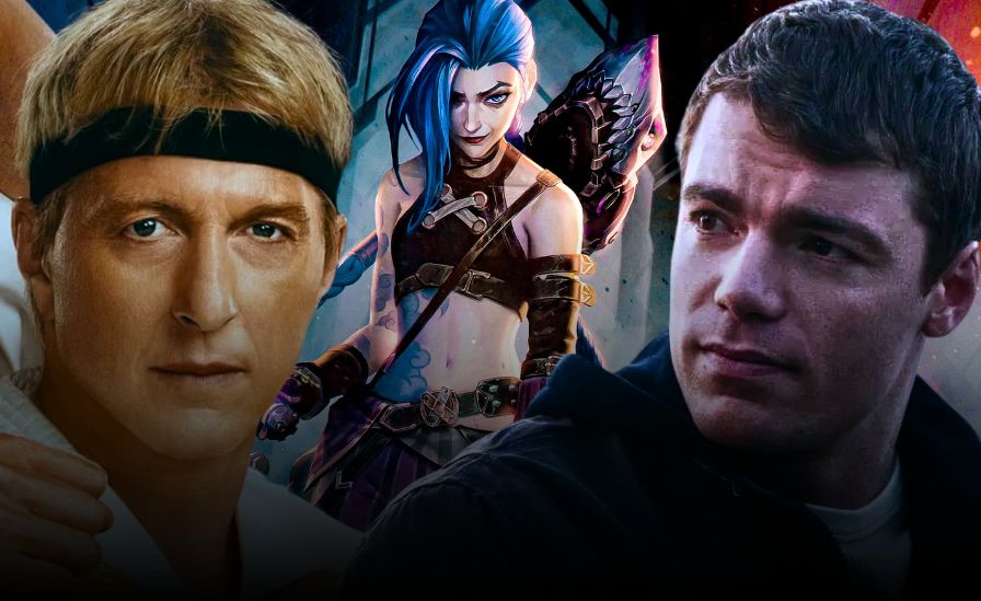 Collage of popular Netflix action series characters from shows like Cobra Kai, The Night Agent, and Alice in Borderland, highlighting the best action series to stream.
