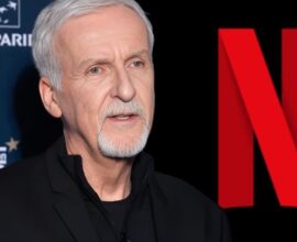 Cameron looking thoughtful or at a movie set, with Netflix logo subtly overlaid.