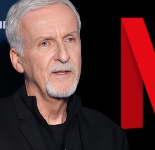 Cameron looking thoughtful or at a movie set, with Netflix logo subtly overlaid.