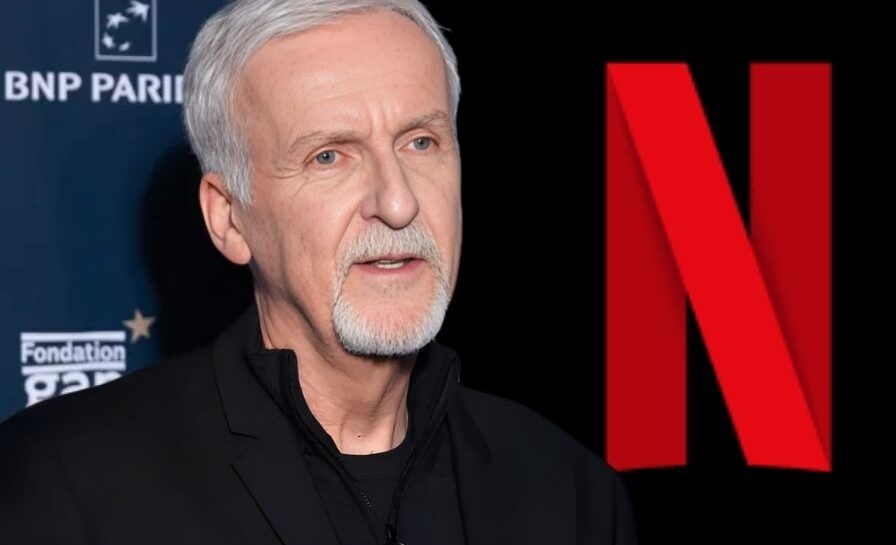 Cameron looking thoughtful or at a movie set, with Netflix logo subtly overlaid.