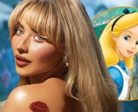 Sabrina Carpenter in a magical Wonderland setting for the upcoming live-action musical Alice in Wonderland by Universal Pictures.