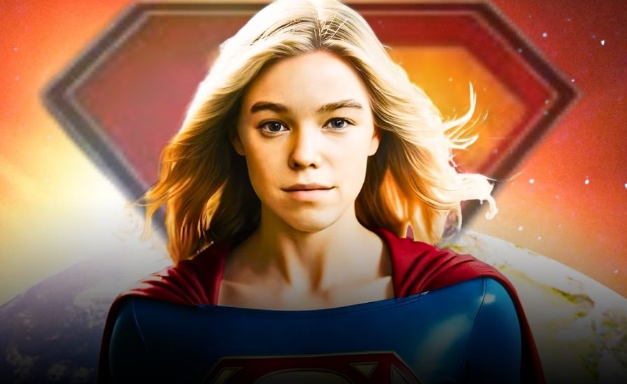 Milly Alcock as Supergirl in DCU movie with Jason Momoa's Lobo teased in background.