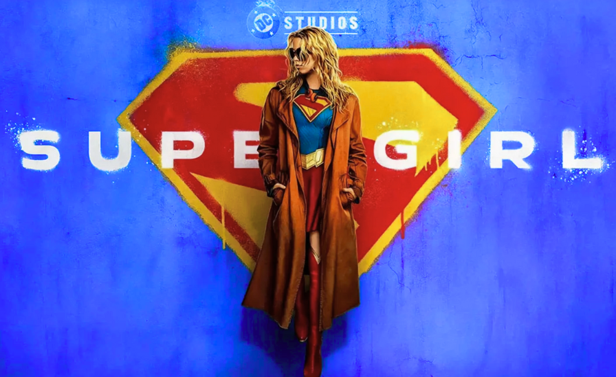 Milly Alcock as Supergirl and David Corenswet as Superman standing side by side on a Metropolis rooftop, showcasing the new DCU costumes