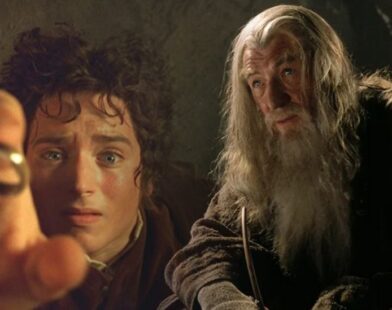 Ian McKellen as Gandalf and Elijah Wood as Frodo in The Lord of the Rings