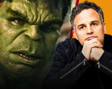 Mark Ruffalo as Hulk in the Marvel Cinematic Universe with Avengers lineup in the background